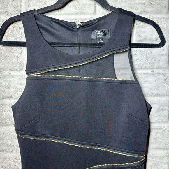 Guess Los Angeles Mini Dress Black Gold Zippers - Picture 2 of 9
